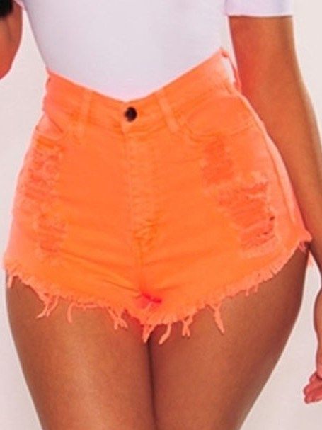 Shorts Jeans Skinny Com Zíper Liso Feminino