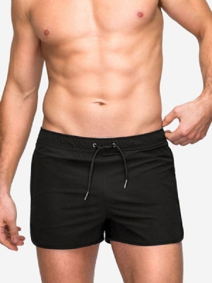 Shorts Masculinos Casuais Com Cordões Finos Lisos Cintura Média