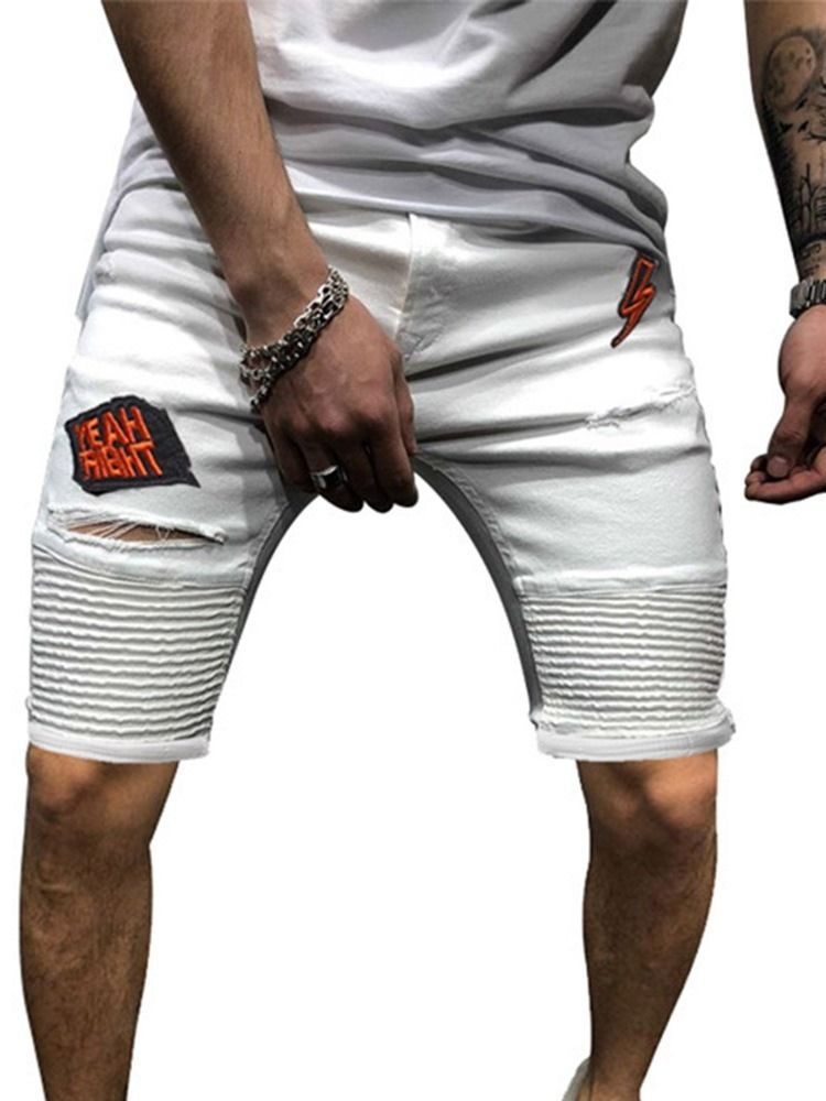Shorts Masculinos Casual Com Orifício Reto Liso Cintura Média