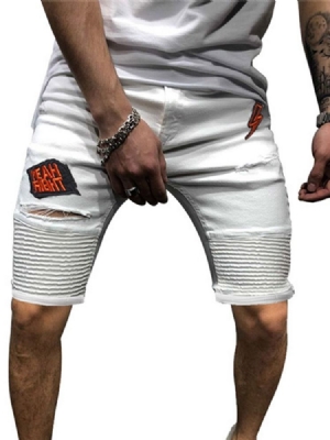 Shorts Masculinos Casual Com Orifício Reto Liso Cintura Média