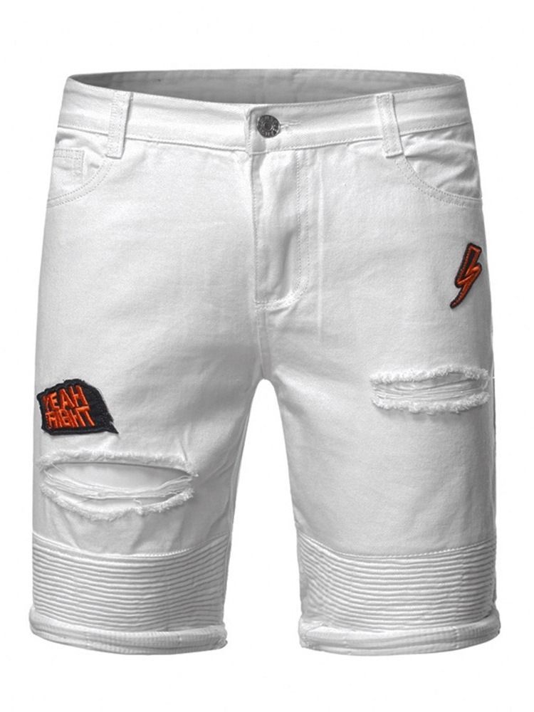 Shorts Masculinos Casual Com Orifício Reto Liso Cintura Média