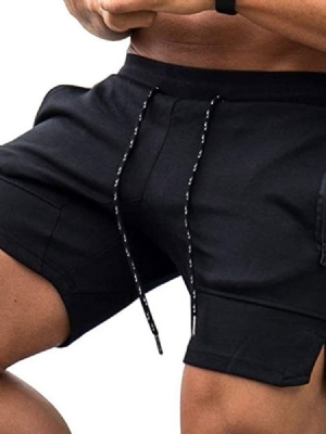Shorts Masculinos Com Cordões Lisos Cintura Média Cordões