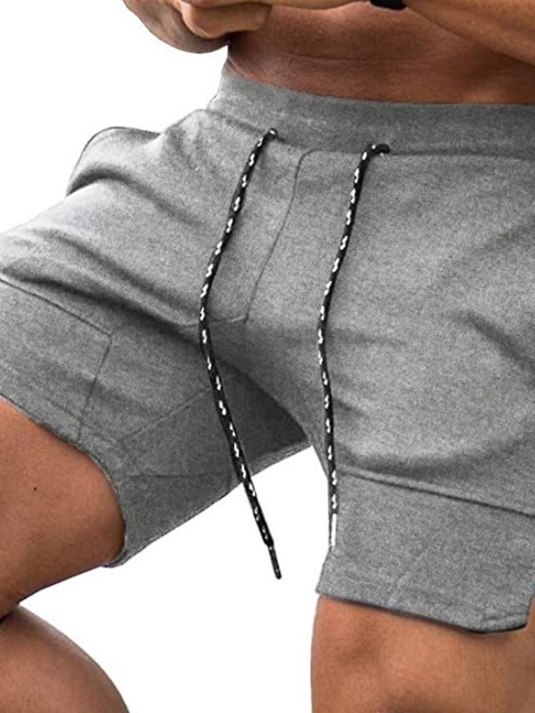 Shorts Masculinos Com Cordões Lisos Cintura Média Cordões