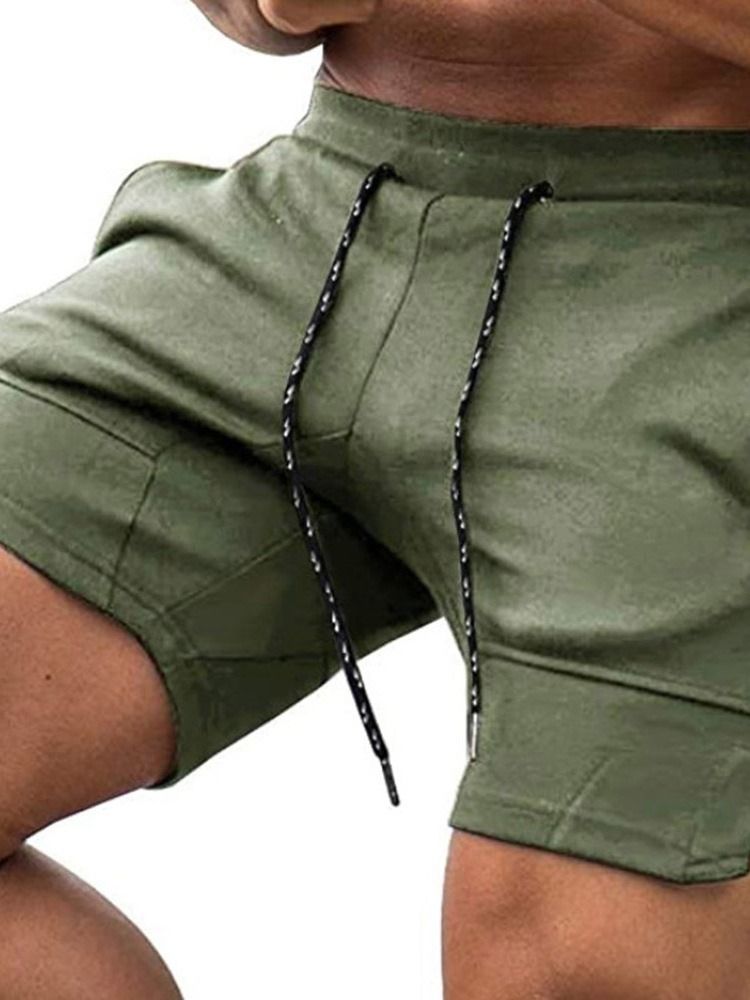 Shorts Masculinos Com Cordões Lisos Cintura Média Cordões