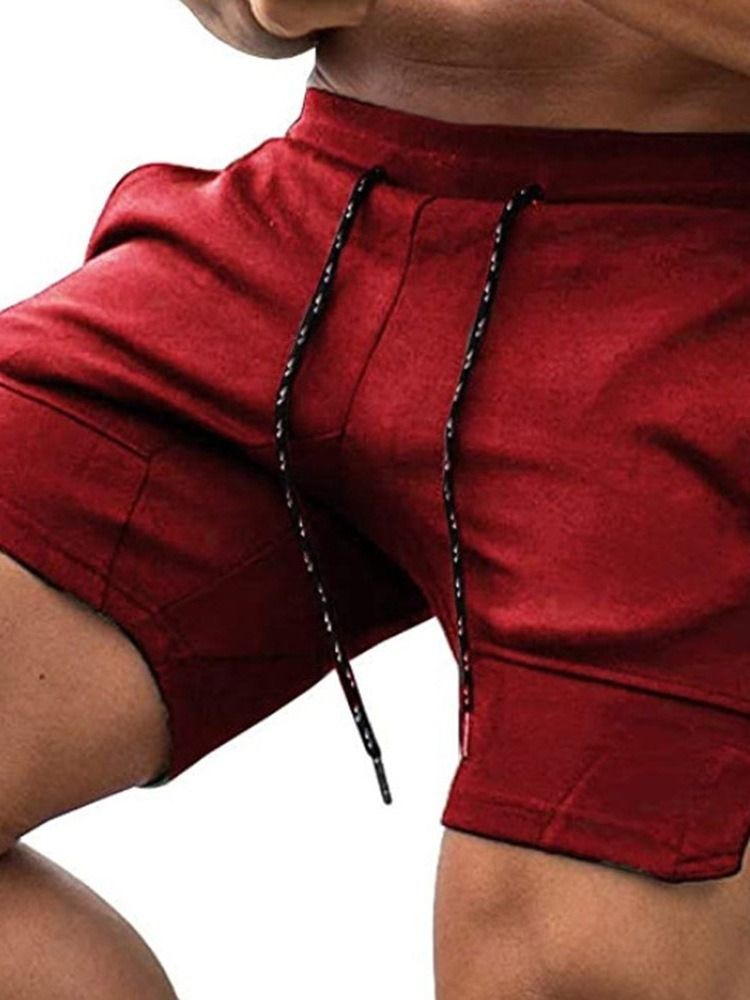 Shorts Masculinos Com Cordões Lisos Cintura Média Cordões