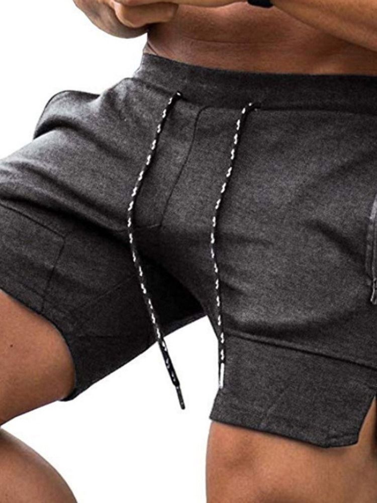 Shorts Masculinos Com Cordões Lisos Cintura Média Cordões