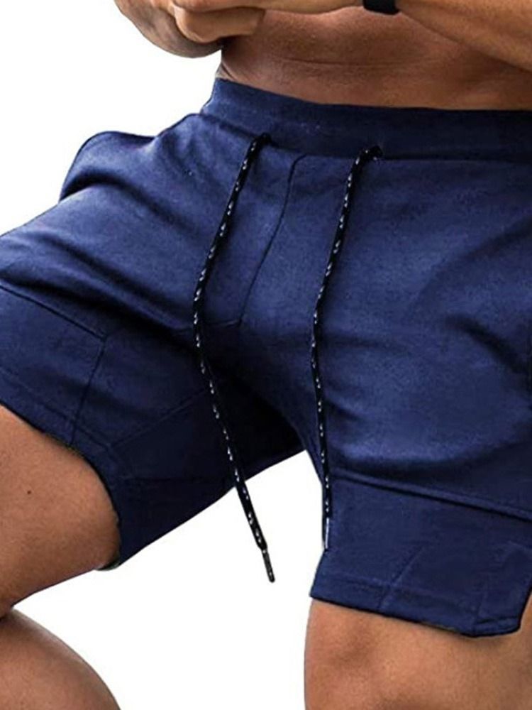 Shorts Masculinos Com Cordões Lisos Cintura Média Cordões
