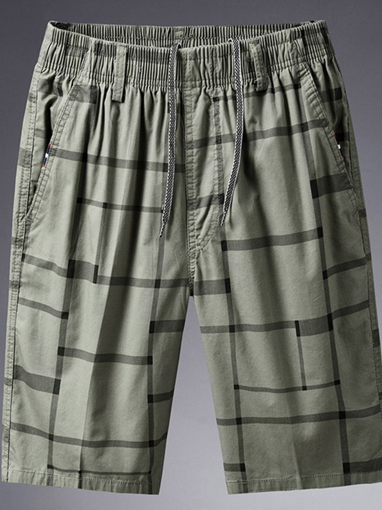Shorts Masculinos Com Cordões Xadrez E Solto Com Cordões De Cintura Média