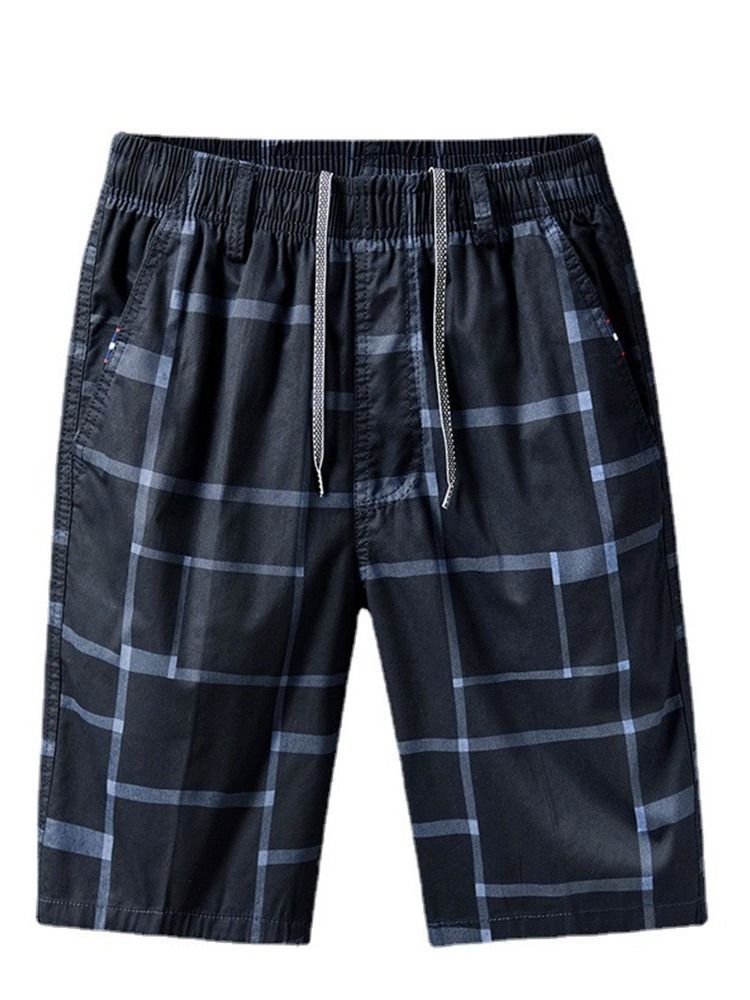 Shorts Masculinos Com Cordões Xadrez E Solto Com Cordões De Cintura Média