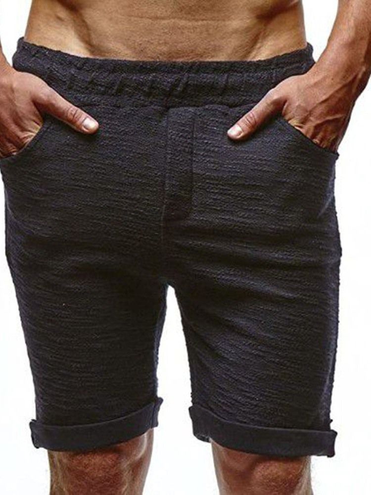 Shorts Masculinos Com Elástico Liso E Cintura Média