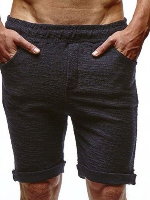 Shorts Masculinos Com Elástico Liso E Cintura Média