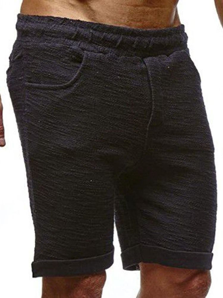 Shorts Masculinos Com Elástico Liso E Cintura Média