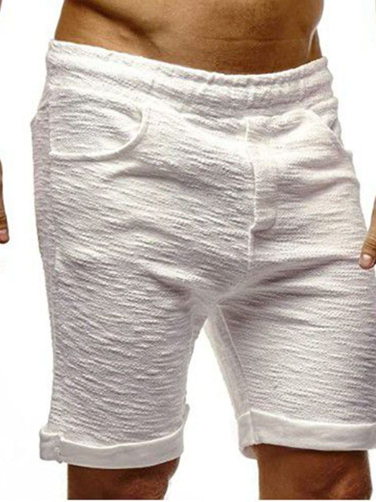 Shorts Masculinos Com Elástico Liso E Cintura Média