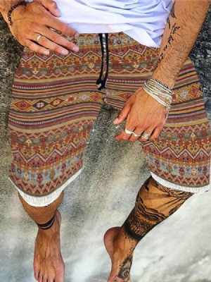 Shorts De Praia Masculinos Com Estampa Reta Na Altura Do Joelho
