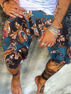 Shorts De Praia Masculinos Florais Com Cordões