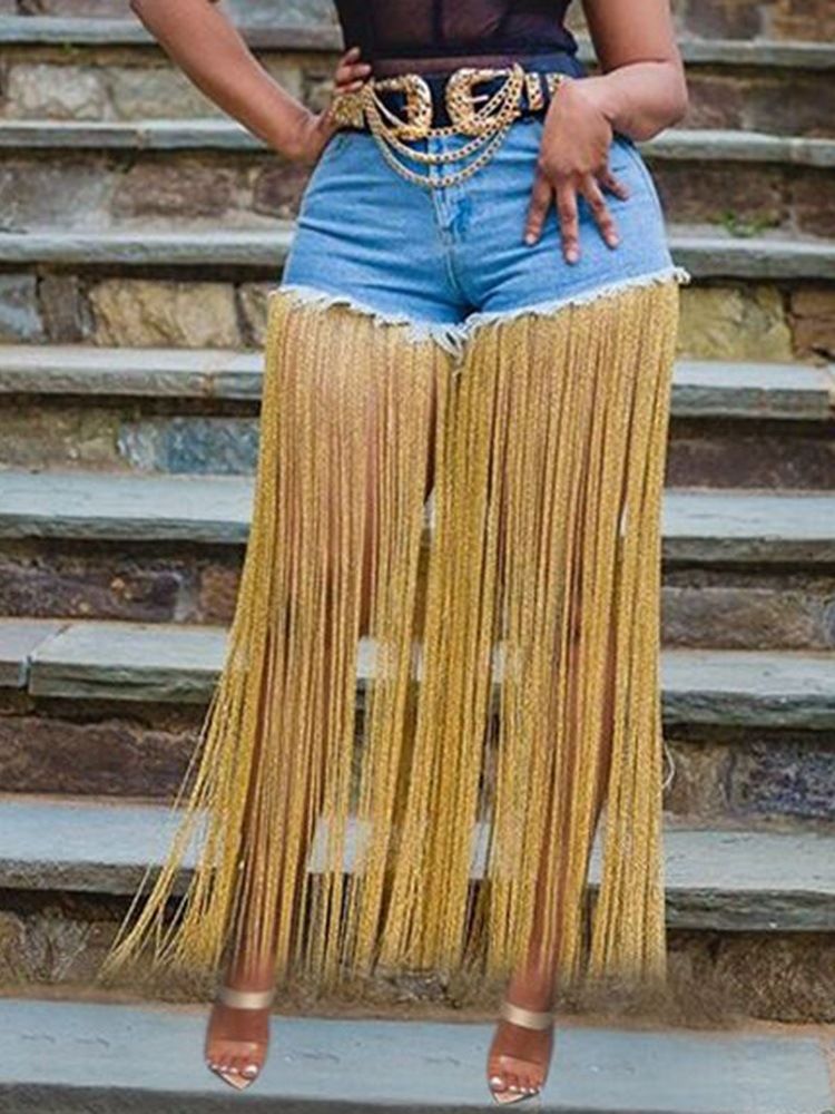 Shorts Retalhos Femininos Com Zíper Retos E Finos