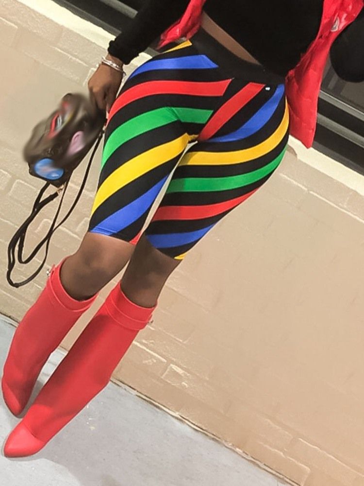 Shorts Skinny Femininos Com Elásticos De Cor Block