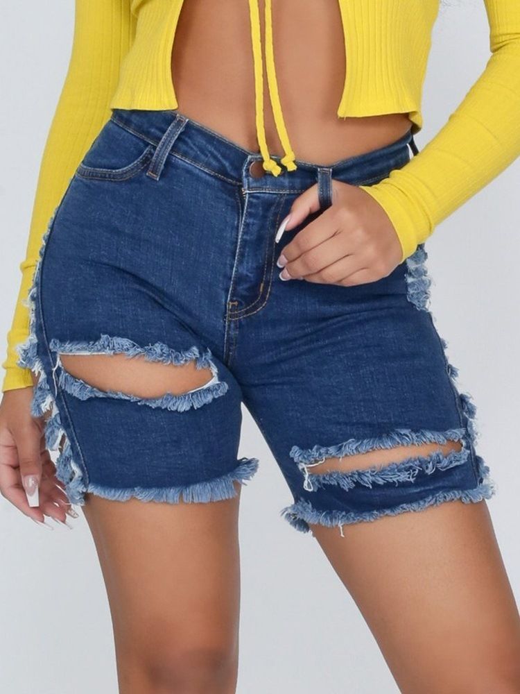 Shorts Slim Feminino Com Orifício Reto E Zíper