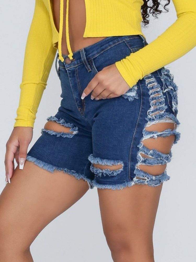 Shorts Slim Feminino Com Orifício Reto E Zíper