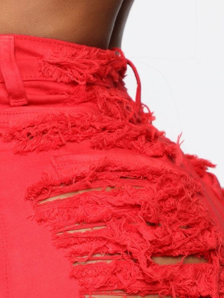Shorts Slim Feminino Jeans Liso Rasgado De Cintura Alta