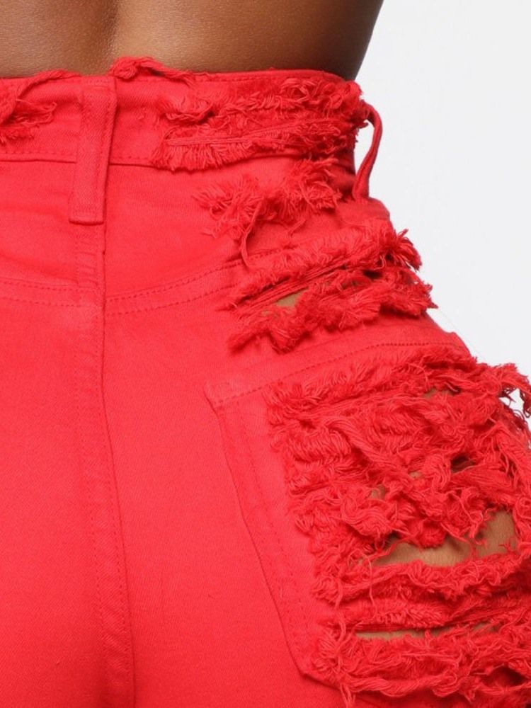 Shorts Slim Feminino Jeans Liso Rasgado De Cintura Alta
