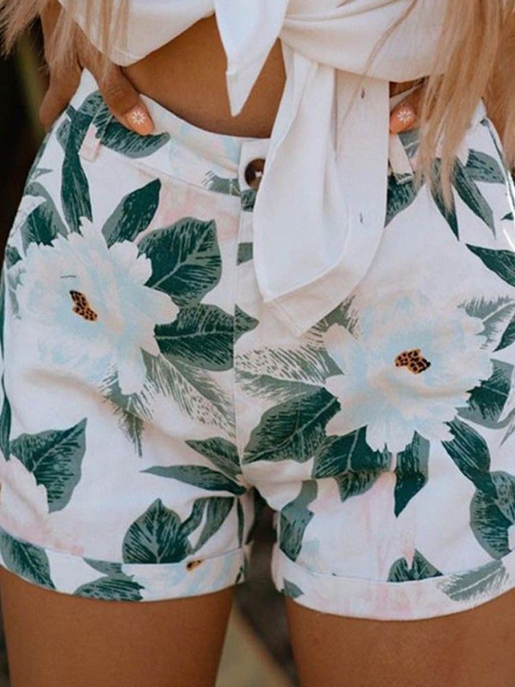 Shorts Slim Femininos Com Bolso Floral Reto