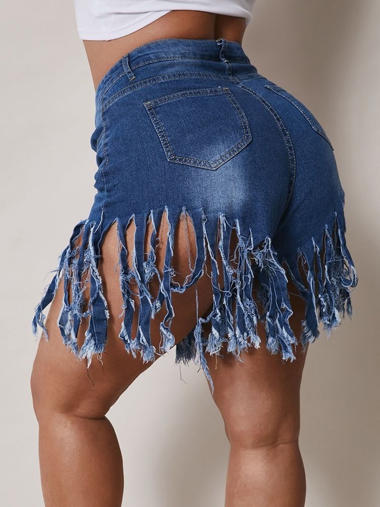 Tassel Feminino Simples Com Pernas Largas E Zíper Calções Finos