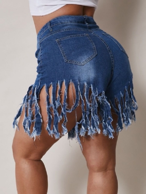 Tassel Feminino Simples Com Pernas Largas E Zíper Calções Finos