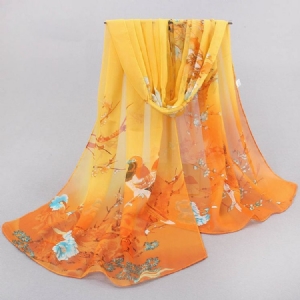 Lenço Floral De Chiffon Estilo Chinês Combinando Com Todas As Mulheres