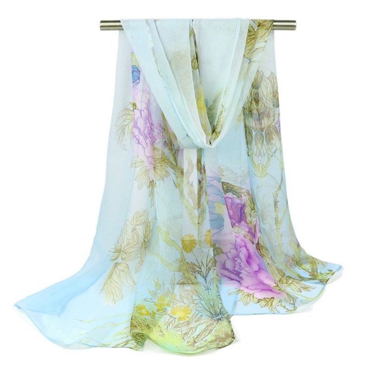 Lenço Floral Simples E Elegante De Chiffon Para Mulheres