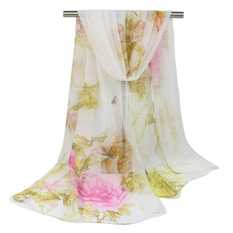 Lenço Floral Simples E Elegante De Chiffon Para Mulheres