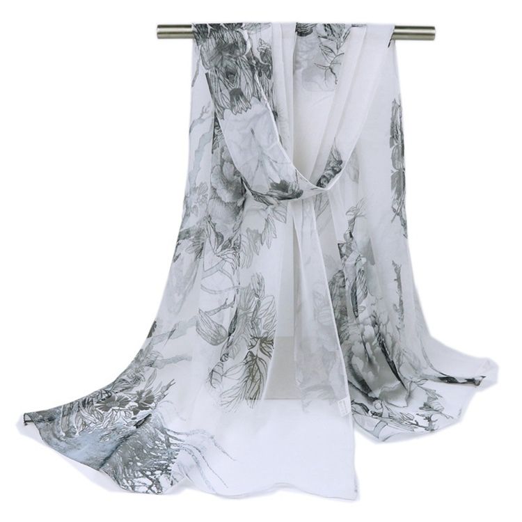 Lenço Floral Simples E Elegante De Chiffon Para Mulheres