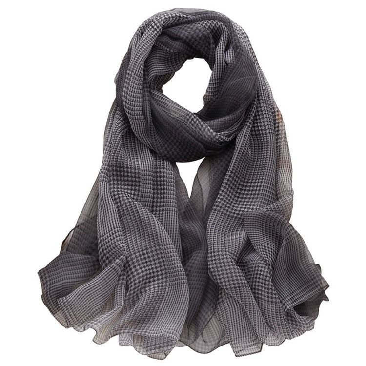 Lenço Xadrez Feminino De Chiffon Charmeuse