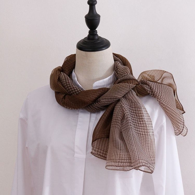 Lenço Xadrez Feminino De Chiffon Charmeuse