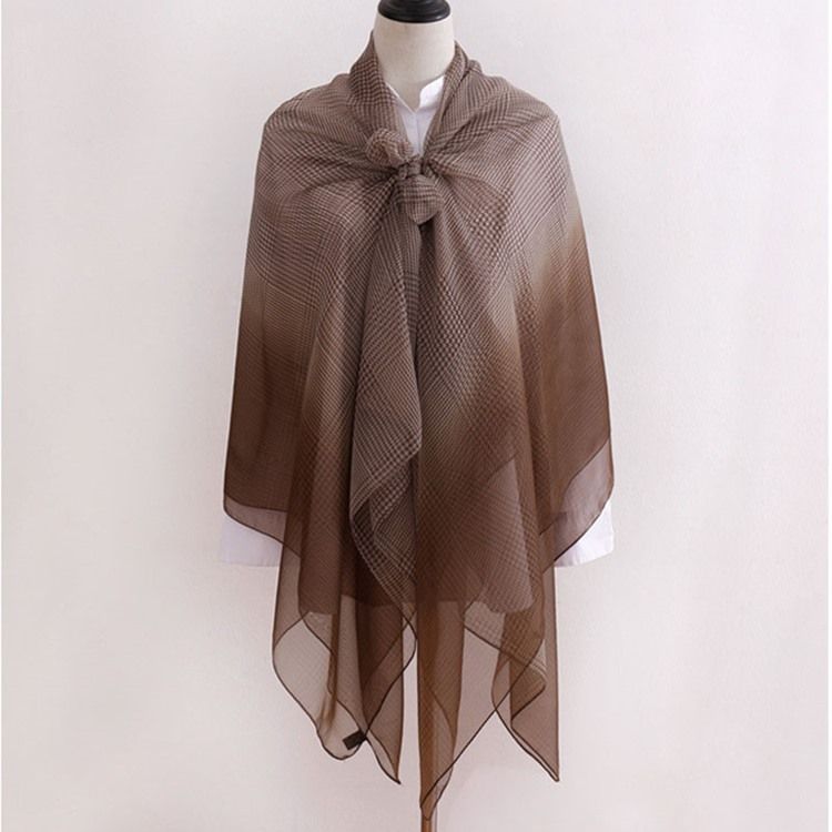Lenço Xadrez Feminino De Chiffon Charmeuse