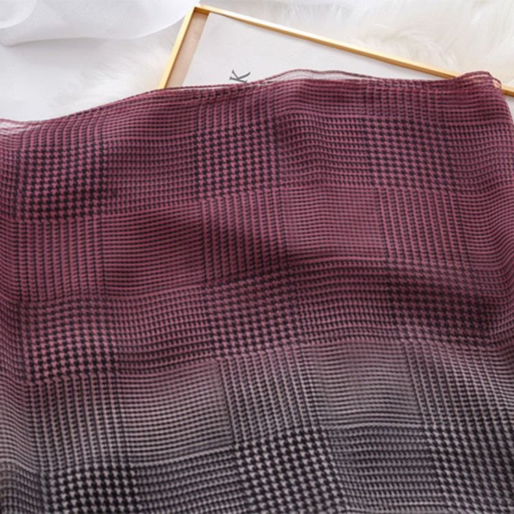 Lenço Xadrez Feminino De Chiffon Charmeuse