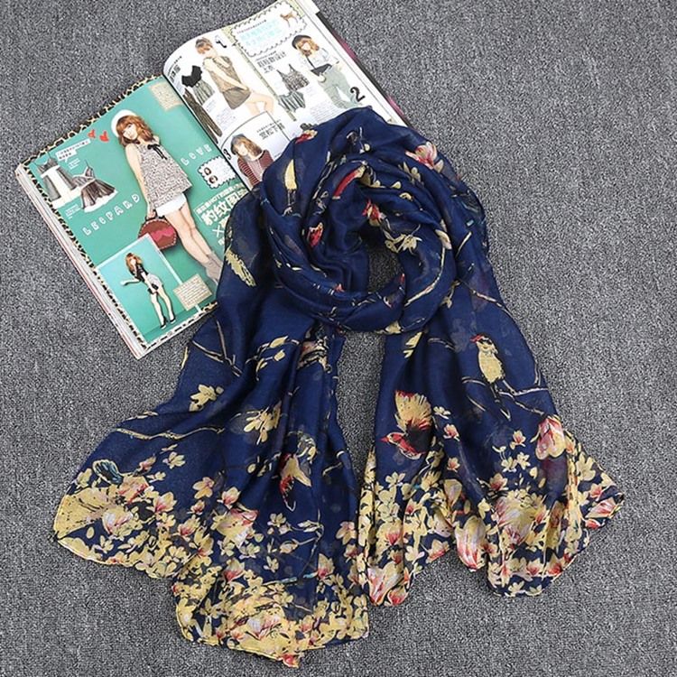 Lenços Florais Femininos Com Estampa Vintage De Voile