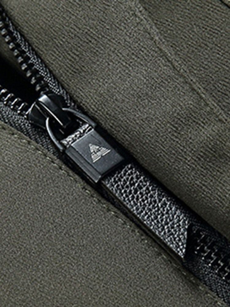 Bloco De Cores Com Zíper Jaqueta Casual Masculina De Comprimento Médio
