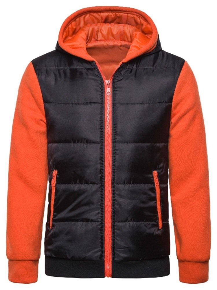 Blusão De Cor Padrão Bloco Com Capuz Casual Masculino