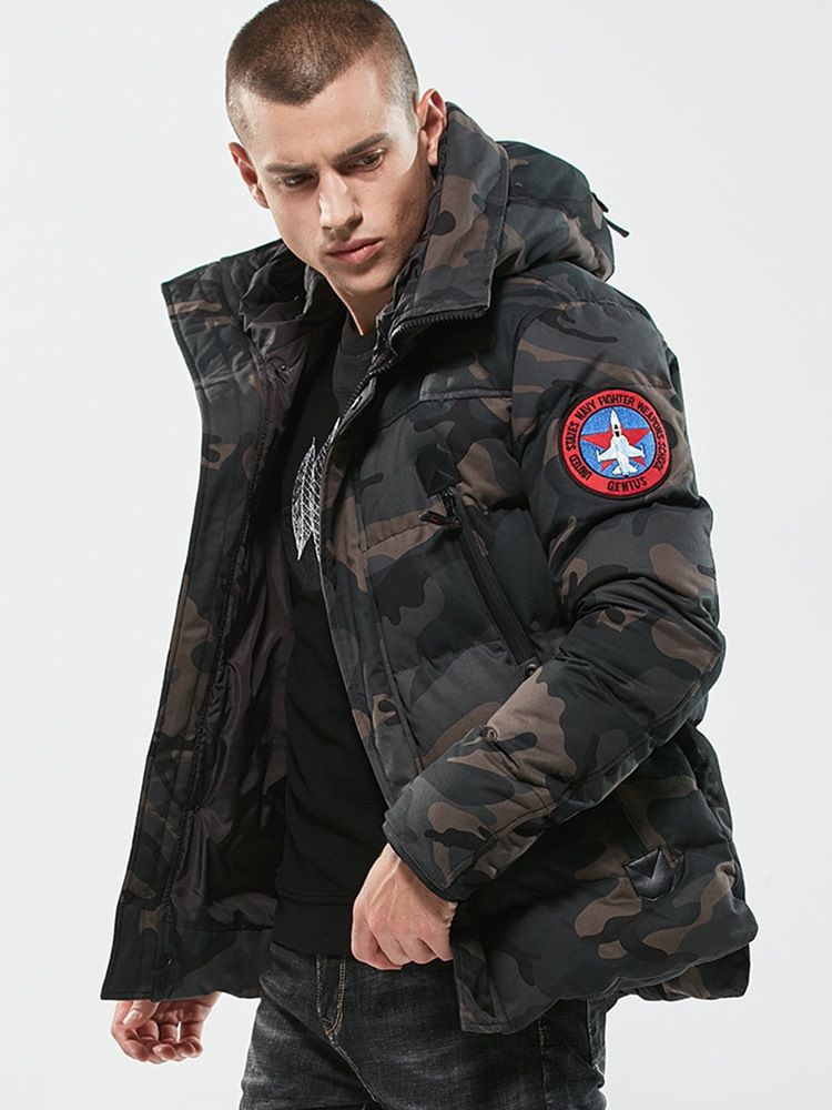 Camuflagem Zíper Algodão Casaco Casual Slim Masculino