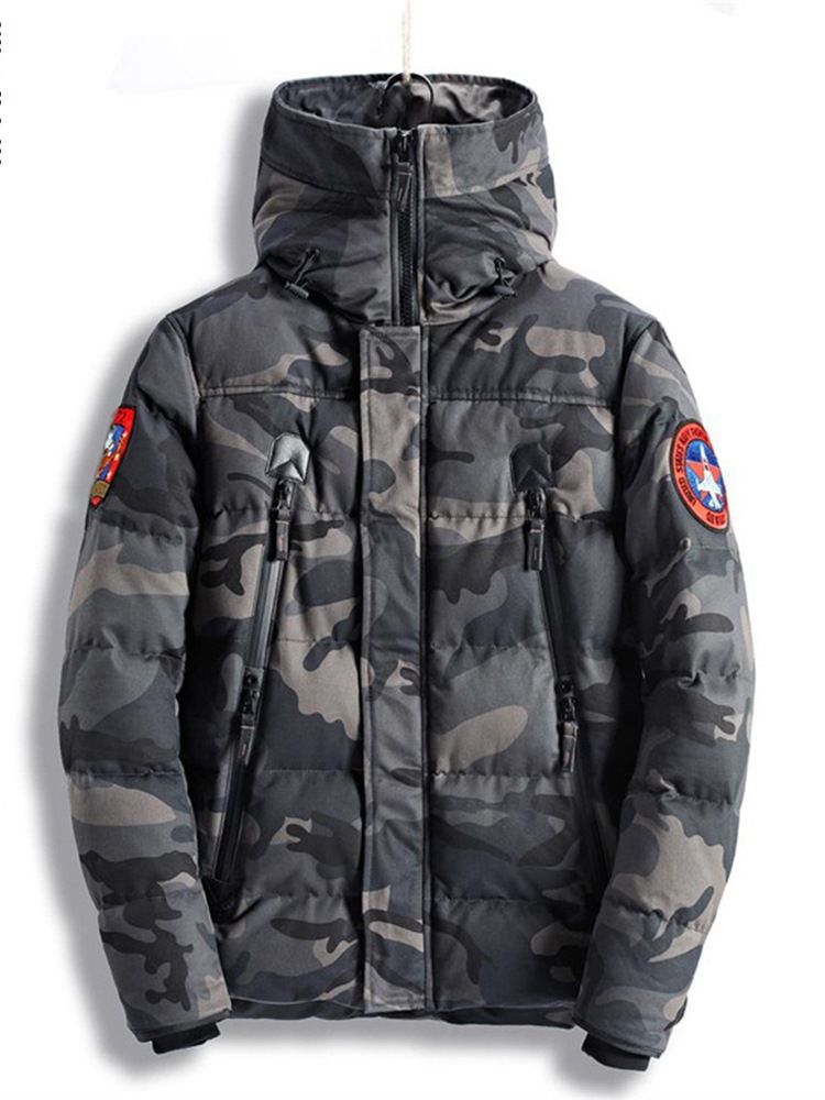 Camuflagem Zíper Algodão Casaco Casual Slim Masculino