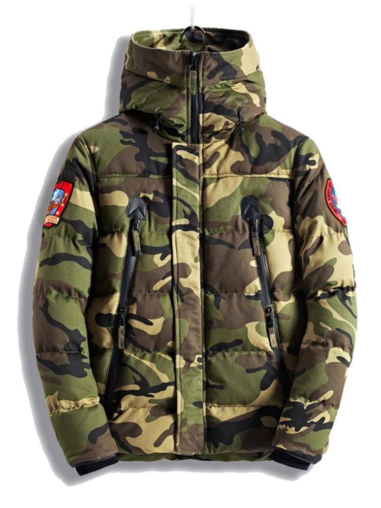 Camuflagem Zíper Algodão Casaco Casual Slim Masculino