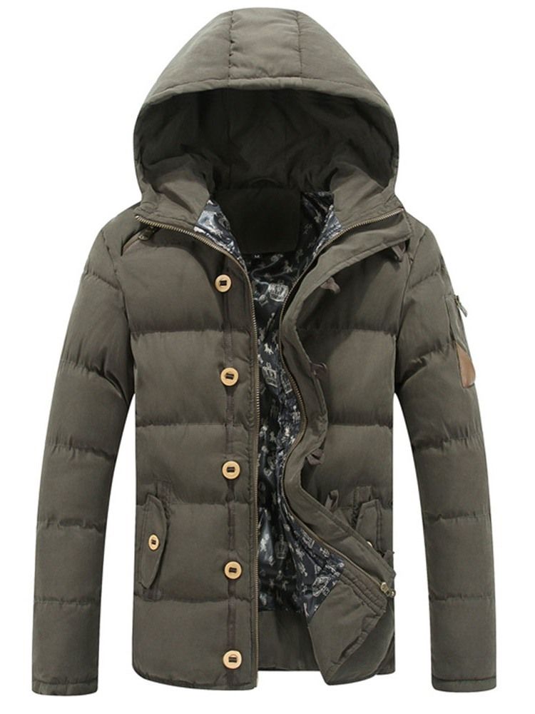 Casaco Acolchoado Casual Masculino Com Capuz E Zíper
