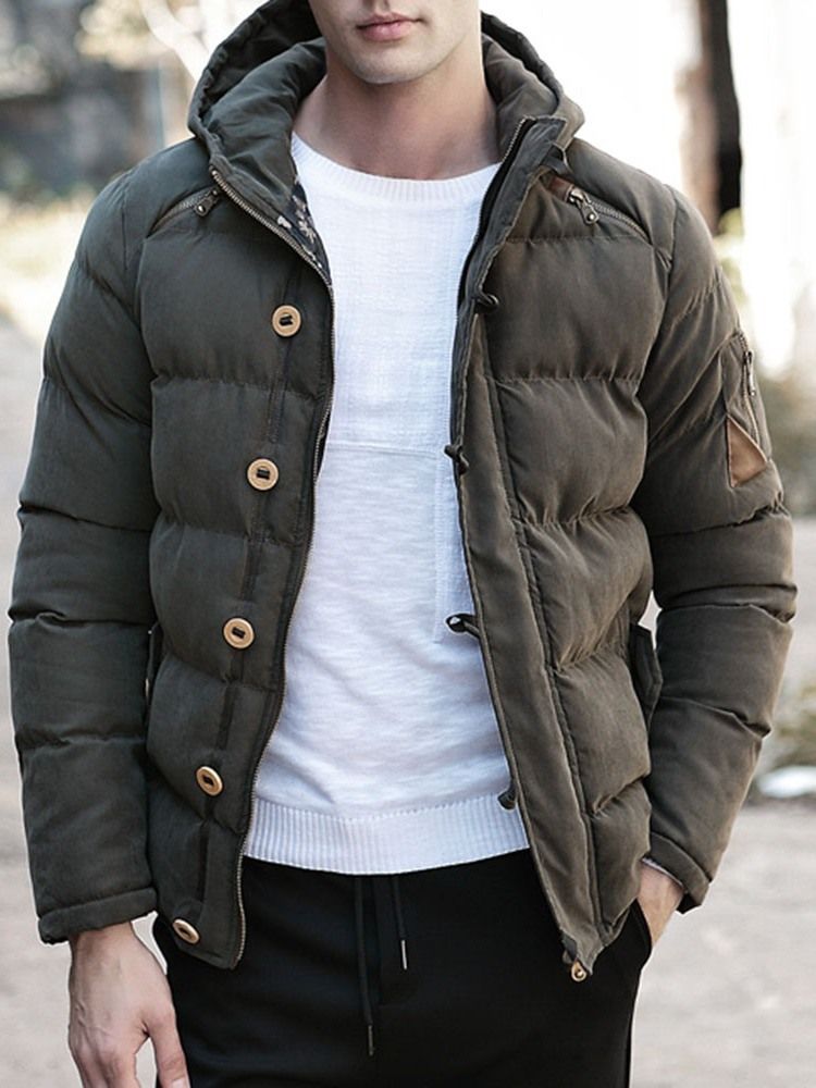 Casaco Acolchoado Casual Masculino Com Capuz E Zíper