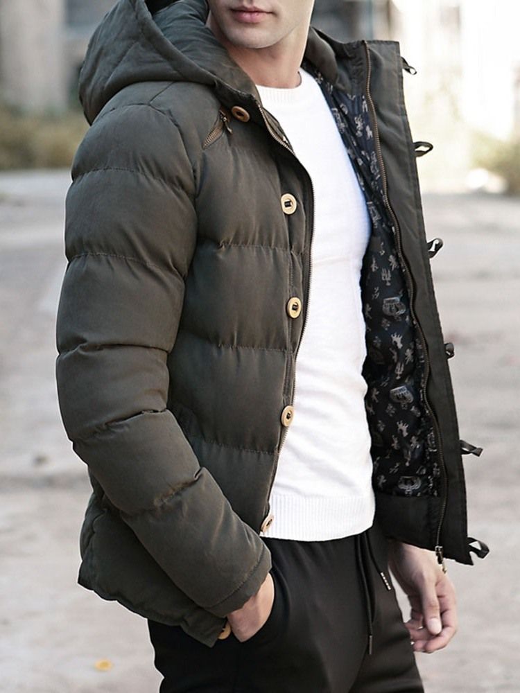 Casaco Acolchoado Casual Masculino Com Capuz E Zíper
