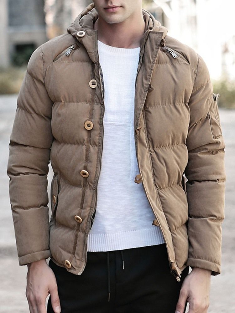 Casaco Acolchoado Casual Masculino Com Capuz E Zíper