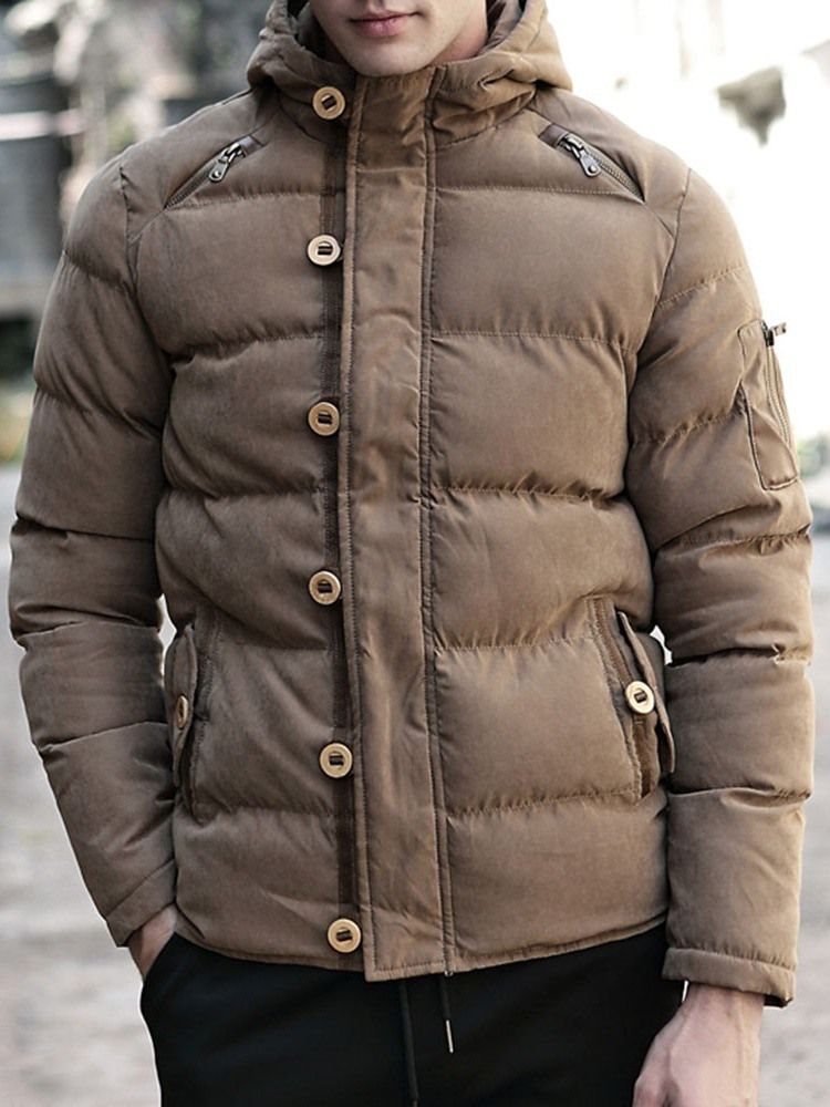 Casaco Acolchoado Casual Masculino Com Capuz E Zíper