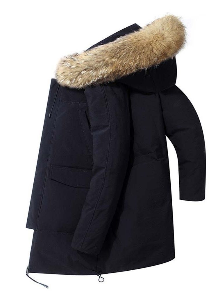 Casaco Acolchoado Masculino Com Capuz Patchwork Liso Com Zíper Casual