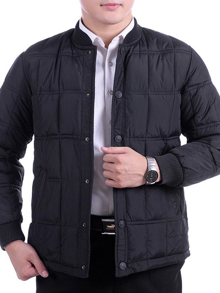 Casaco Acolchoado Masculino Xadrez Casual Com Botão De Peito Único