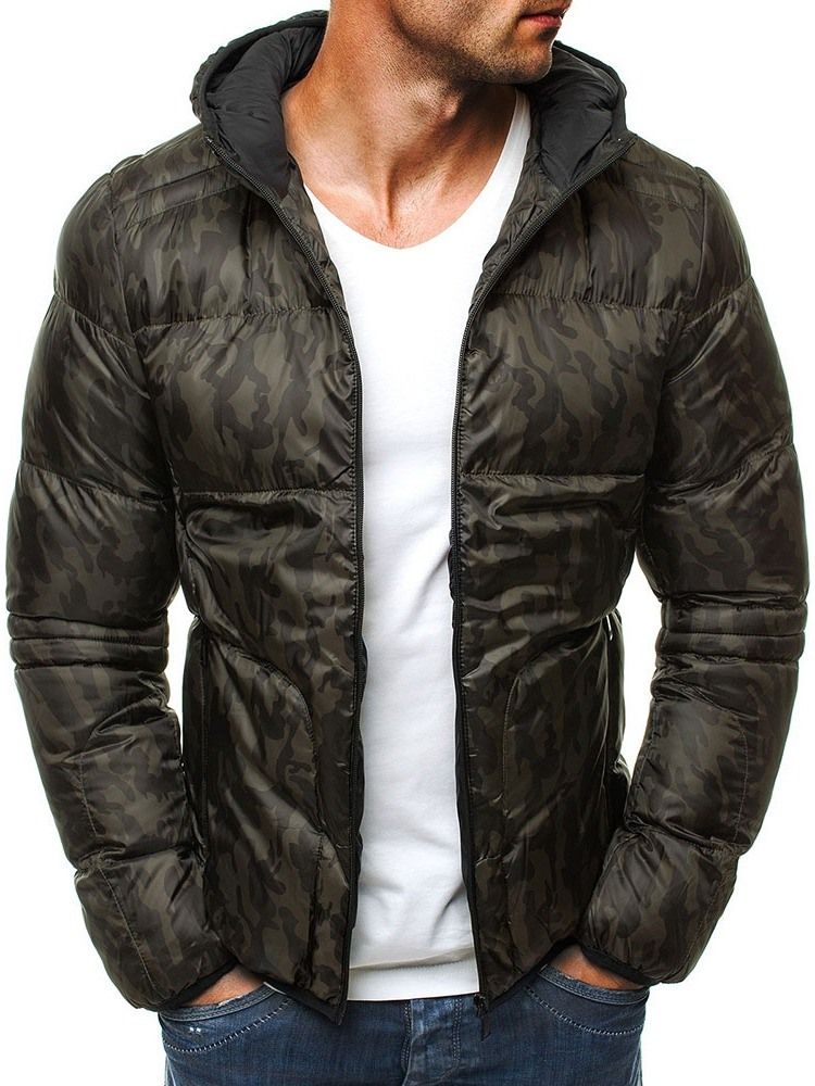Casaco Com Capuz E Zíper Casual Estampado Camuflagem Masculina